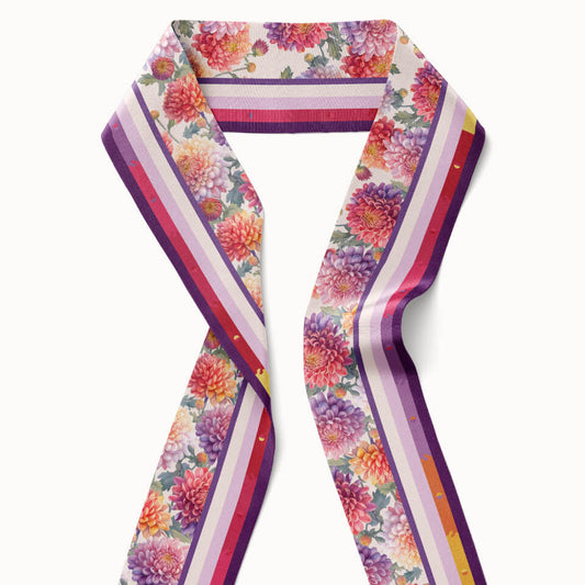Chrysanthemum Flower Silk Ribbon Scarf, Designed With Meaning
