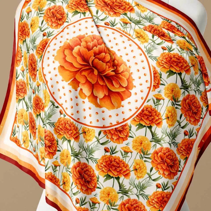 Marigold Flower Silk Scarf 90, Designed With Meaning
