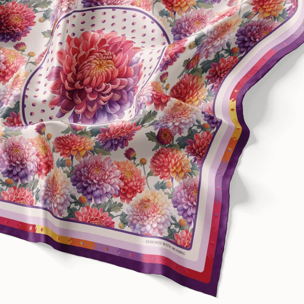 Chrysanthemum Flower Silk Scarf 90, Designed With Meaning