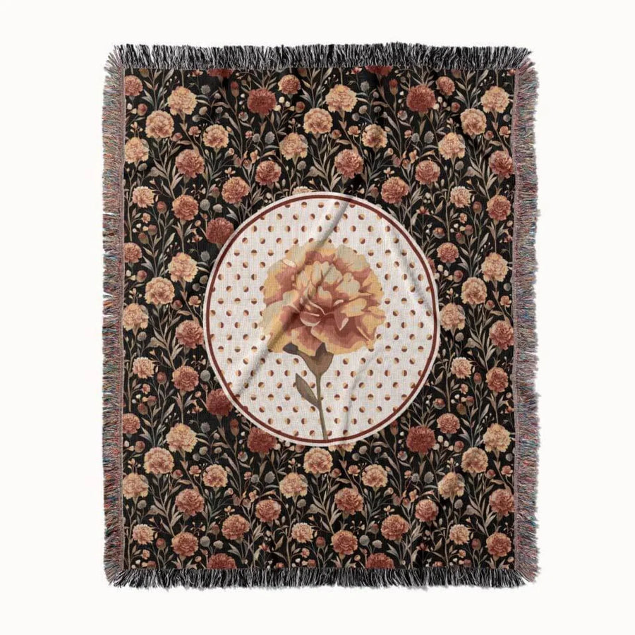 Carnation Flower Woven Throw Blanket, In Bloom Collection, Designed With Meaning