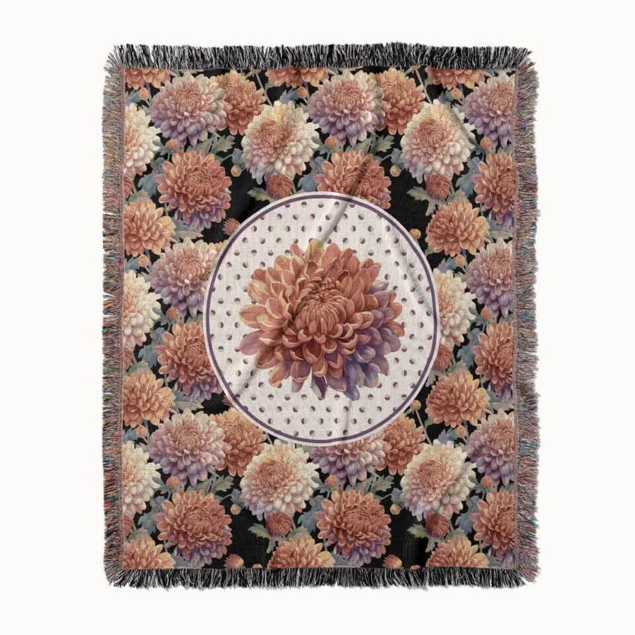 Chrysanthemum Flower Woven Throw Blanket, In Bloom Collection, Designed With Meaning