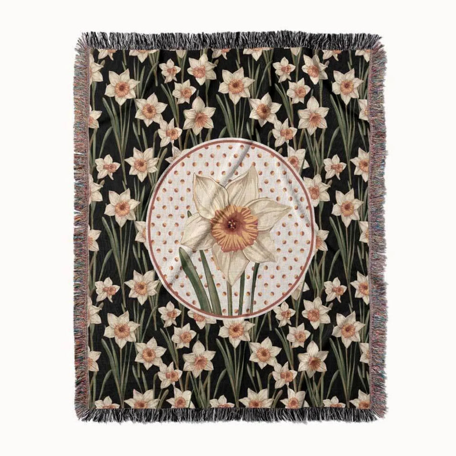 Narcissus Flower Woven Throw Blanket, In Bloom Collection, Designed With Meaning