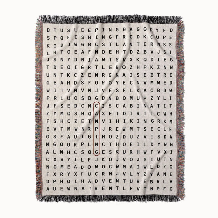 Camping Word Search Studio Woven Throw Blanket, Designed With Meaning