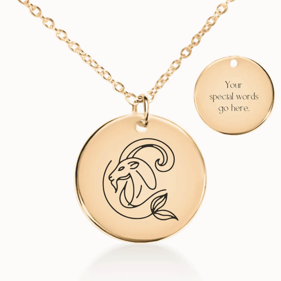 Capricorn Zodiac Pendant Necklace in Gold, Personalized Gift for Her
