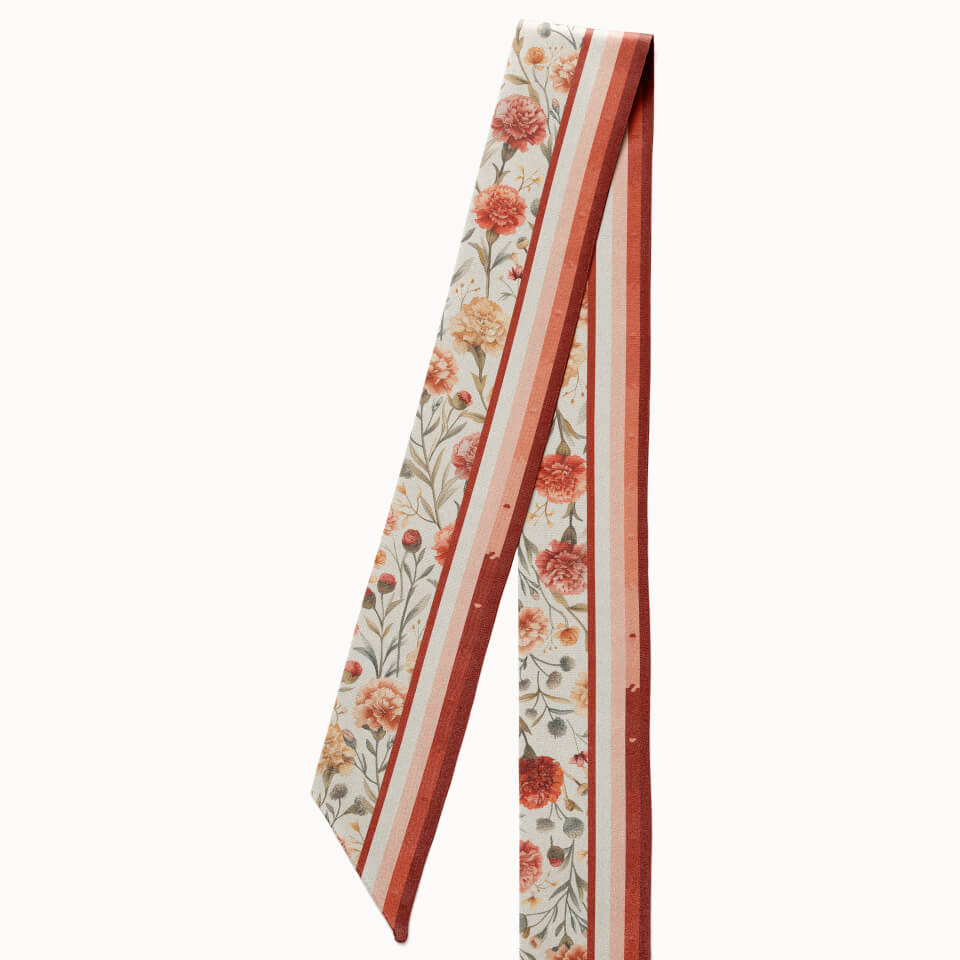 Carnation Flower Silk Ribbon Scarf, Designed With Meaning