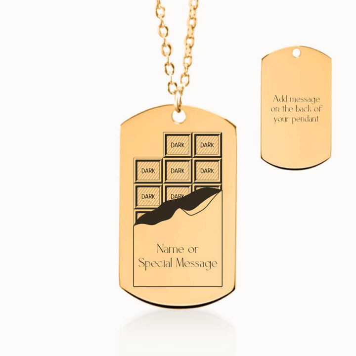 Chocolate Bar Necklace, Tag Pendant in Gold, Personalized Gift for Her