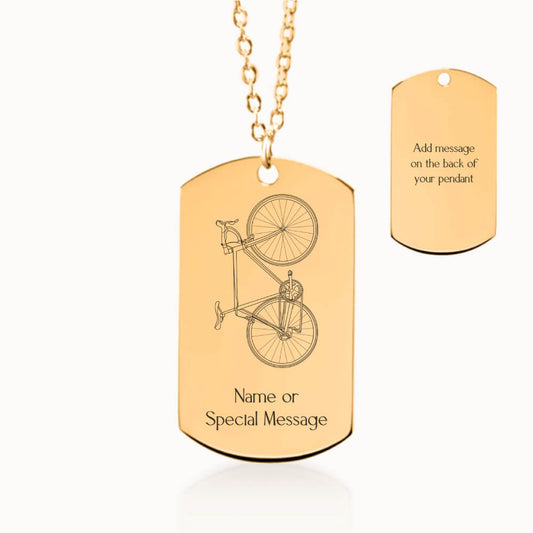 Cyclist Road Bicycle Necklace, Tag Pendant in Gold, Personalized Gift for Her