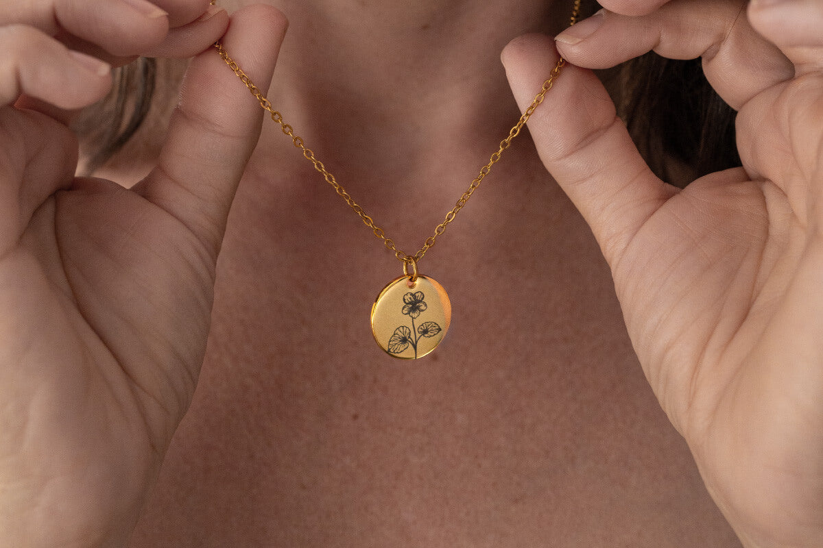 February Birth Flower Necklace, Personalized Birthday Gift for Her, Custom Violet Jewelry, Designed With Meaning