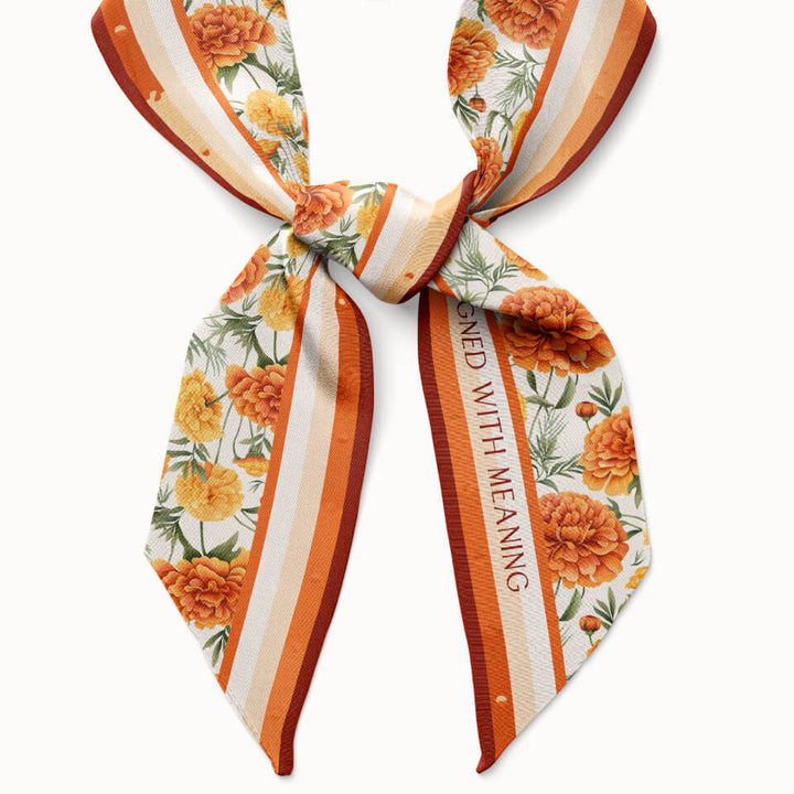 Marigold Flower Silk Ribbon Scarf, Designed With Meaning