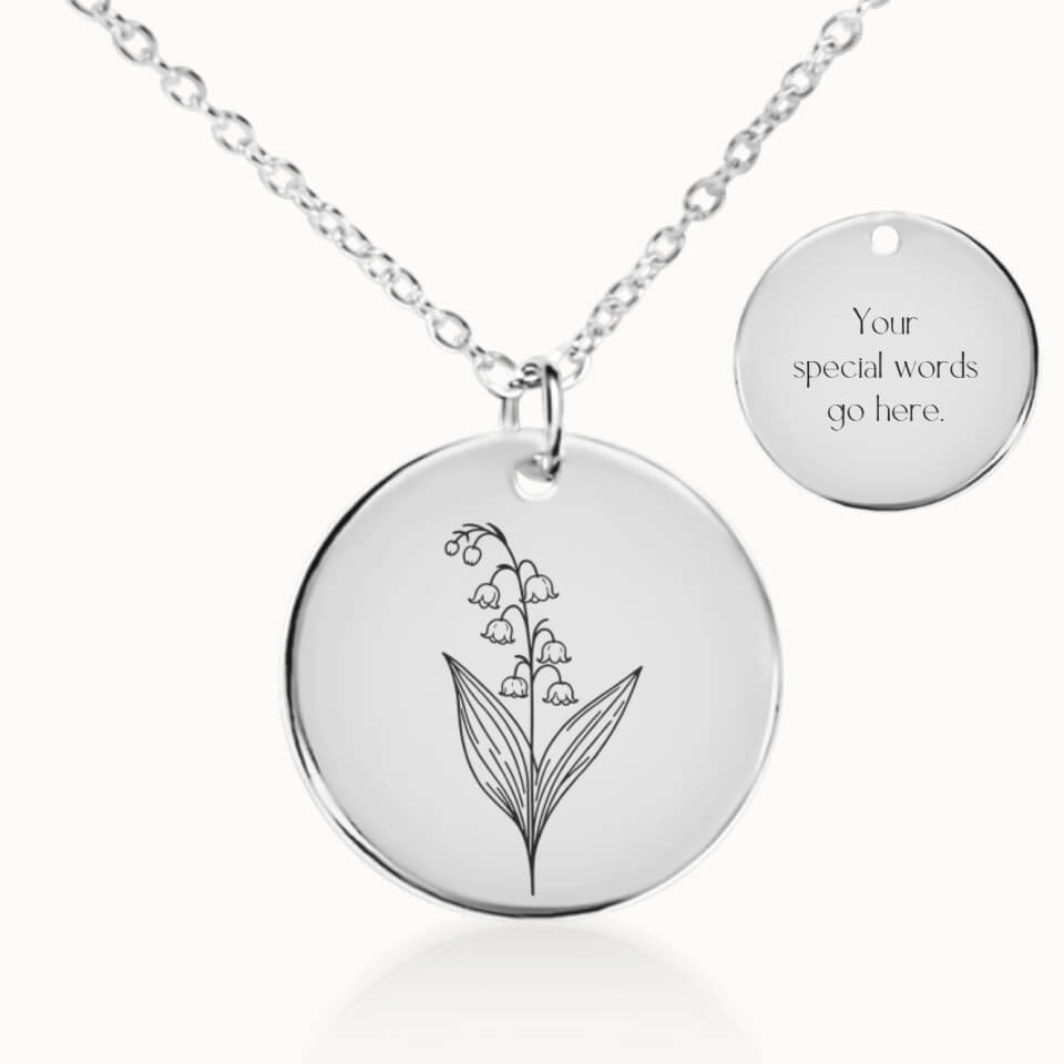 May Birth Flower Pendant Necklace in Silver, Personalized Gift for Her