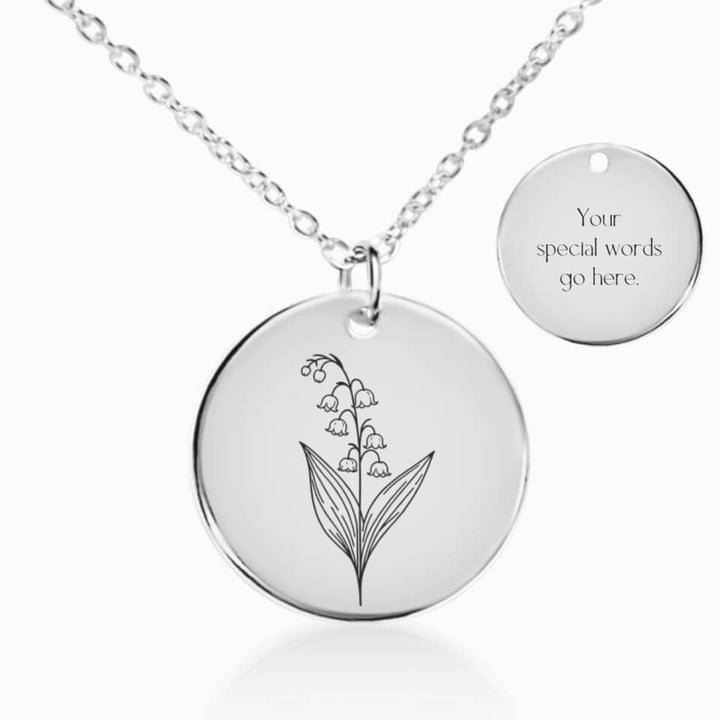 May Birth Flower Pendant Necklace in Silver, Personalized Gift for Her