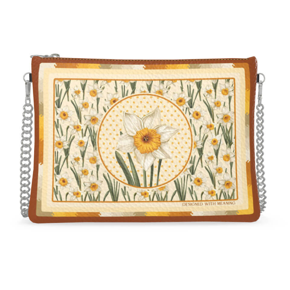 Narcissus Flower Zip Crossbody, Leather Handbag, Designed With Meaning