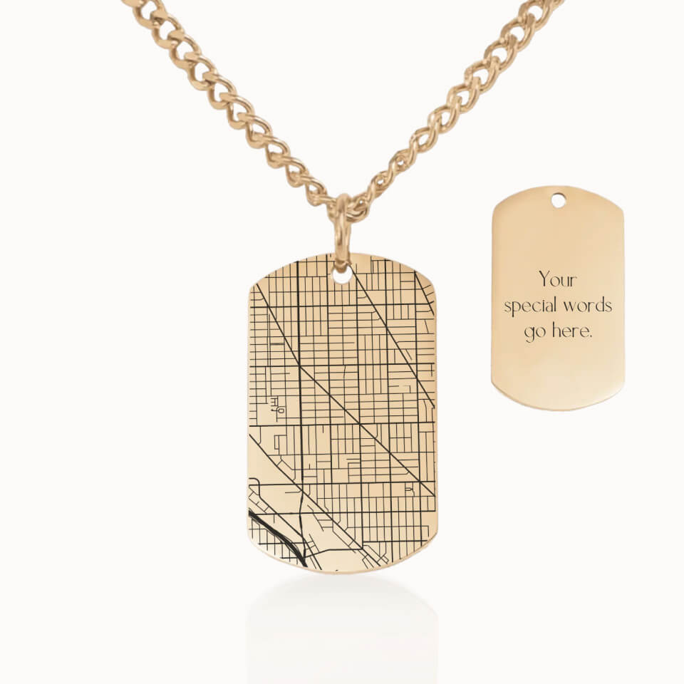 Tag City Street Map Necklace with Cuban Link Chain in Gold, Personalized Gift, Designed With Meaning