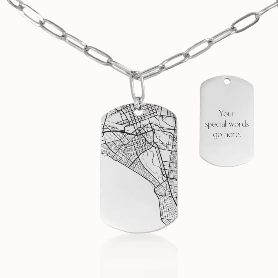 Tag City Street Map Necklace with Paperclip Chain in Silver, Personalized Gift, Designed With Meaning
