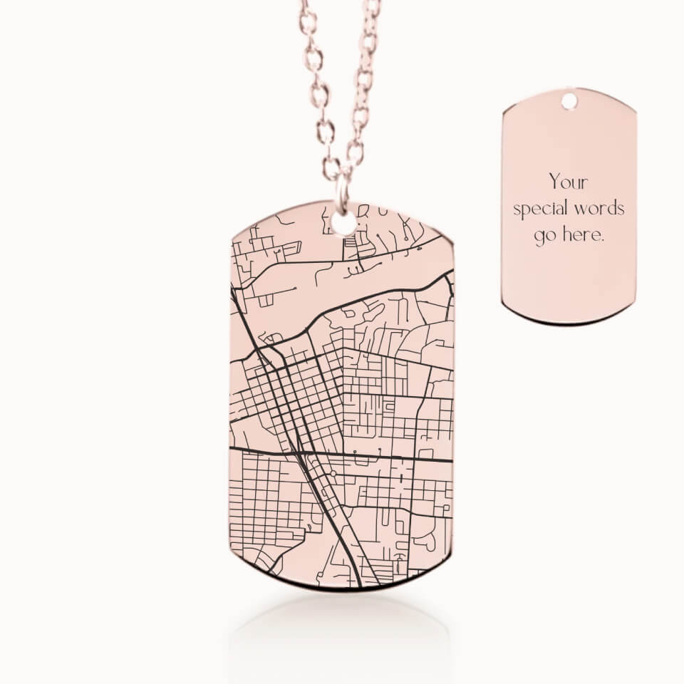 Tag City Street Map Necklace in Rose Gold, Personalized Gift, Designed With Meaning
