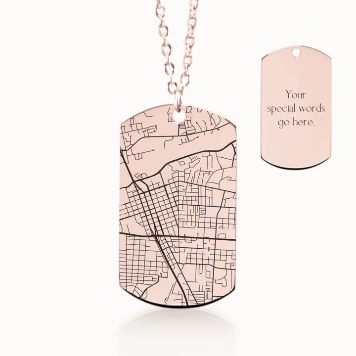 Tag City Street Map Necklace in Rose Gold, Personalized Gift, Designed With Meaning