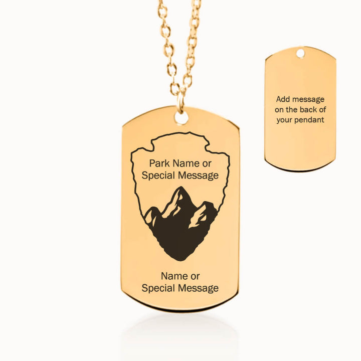 US National Park Necklace, Tag Pendant in Gold, Personalized Travel Gift for Her