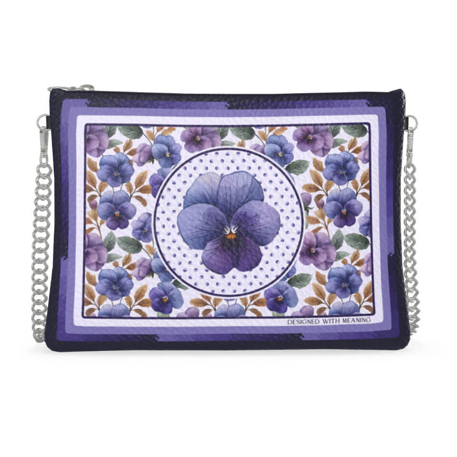 Violet Flower Zip Crossbody, Leather Handbag, Designed With Meaning